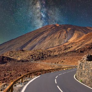 Naplemente és csillagos égbolt a Teide Nemzeti Parkban